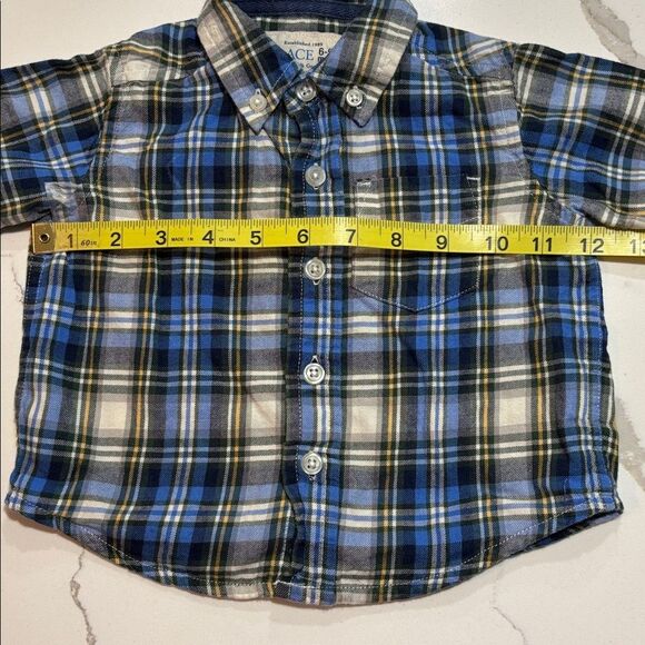 The Children’s Place Boys Blue Flannel Plaid Button Down Dress Shirt 6-9 Months - Picture 14 of 15